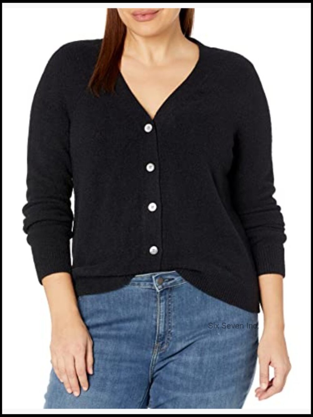 V-Neck Button Front Cozy Cardigan with Eyelash Yarn - Picture 4 of 7